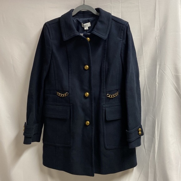 Ann Taylor LOFT Military Peacoat Brass Button and Chain Detail Navy Size 12 NWT - Picture 2 of 5